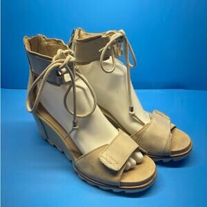 Sorel Ankle Strap Sandals Beige Women size 10.5 Wedge Strappy
